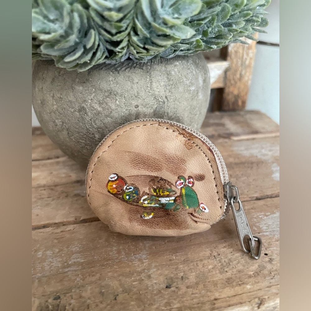 Southwest Hand-painted Leather Tiny Zip Pouch